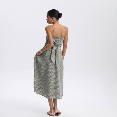 Женские платья A New Day Women's Smocked Bodice Midi Sundress - A New Day™ Olive Green Gingham M — фото 2