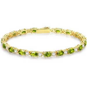 14K Gold Plated Birthstone Tennis Bracelet, 4mm Sterling Silver 7 Inch Gold Tone Jewelry, Birthday Gift for Women - 1 of 4