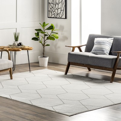 Beige Geometric Honeycomb 9' x 12' Synthetic Area Rug