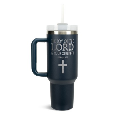 Elanze Designs Joy of the Lord Is Your Strength Cross 40 oz. Stainless Steel, Large Water Bottle Coffee Mug, Spill & Leak Resistant, Thermal Travel