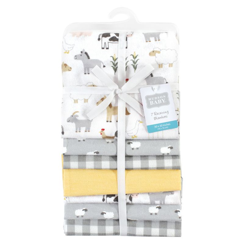 Hudson Baby Cotton Flannel Receiving Blankets Bundle, Cute Farm, One Size, 2 of 7