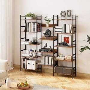 Coolmee Triple Wide 5 Tier Bookcases and Bookshelves, Adjustable Industrial Metal Frame BookShelf with 14 Open Shelves for Bedroom Living Room - 1 of 4