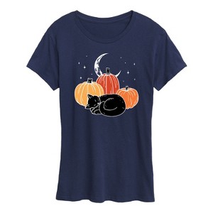 Women's - Instant Message - Black Cat Pumpkin Nap Short Sleeve Graphic T-Shirt - 1 of 4