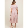 PinkBlush Mauve/Beige Striped Short Sleeve Tiered Maternity Maxi Dress - 4 of 4