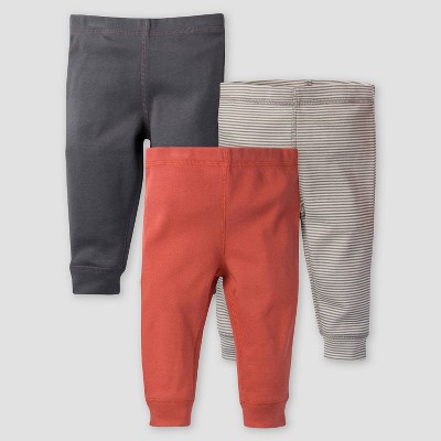 Image of Gerber Baby Boys' 3pk Safari Pull-On Pants - Orange/Gray 6-9M