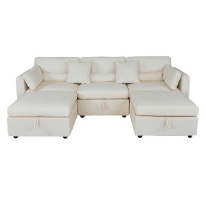 Chenille Upholstered Sectional Sofa, Modern 3-Seat Couch with Right Armrest, 2 Ottomans, Solid Wood & Hardware Feet, Easy Assembly - 1 of 4