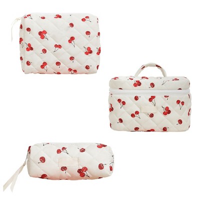 3 Pcs Makeup Bag,Bow Makeup Bag,Floral Makeup Bag Set,Large Toiletry Cosmetic Bag Makeup Bag Organizer for Business Trips, Vacations