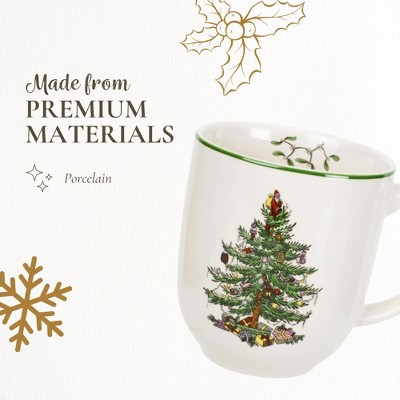 White Ceramic Christmas Tree Cafe Mug with Santa Motif