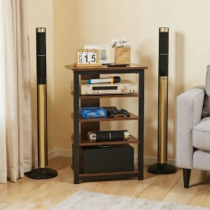 Resenkos Media Stand with 4-Tier Audio Rack AV Media Corner Shelf, Cable Management for DVD Players, Cable Box Xbox,  Assembly required, Brown - 1 of 4