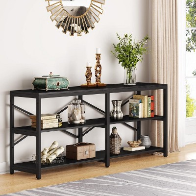 Black 55-Inch Industrial Sofa Table with 3-Tier Storage