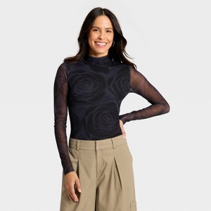 Latino Heritage Month Women's Selena Long Sleeve Bodysuit - Black Floral - 1 of 4
