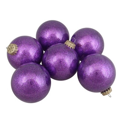 Christmas by Krebs Set of 6 Shiny Purple Sparkling Glass Ball Ornaments 2.5"