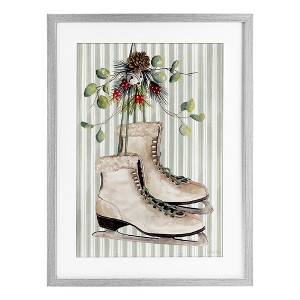 Stupell Industries Winter Ice Skates on Stripes Framed Print Under Glass Art - 1 of 4