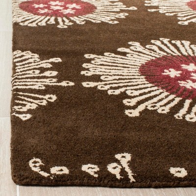 Brown and Multi Wool Viscose Square Area Rug