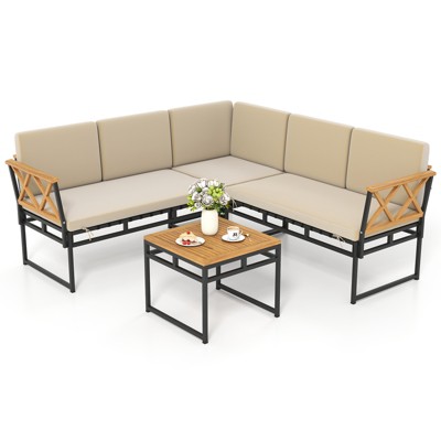Costway 4 Piece Outdoor Sectional Sofa Set L-Shaped Metal Conversation Set with Cushions
