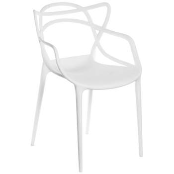 Fabulaxe Mid-Century Modern Style Stackable Plastic Molded Arm Chair with Entangled Open Back, White