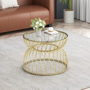Modern Metal Coffee Table,Hollow Line Metal Bases Coffee Table,Coffee Table With Tempered Glass Tabletop And Metal Frame-Coolbibila - 1 of 4