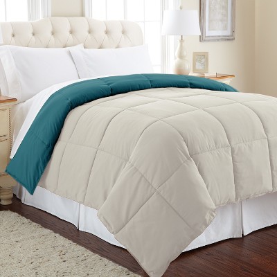 Twin Blue Coral and Oatmeal Reversible Down Alternative Microfiber Comforter Set