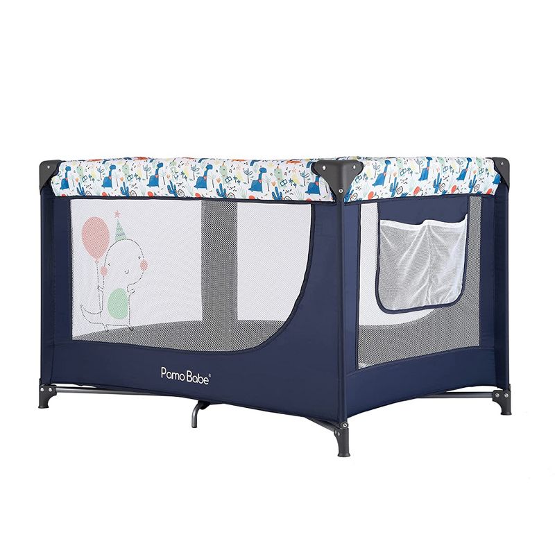 Pamo Babe Travel Foldable Portable Bassinet Baby Infant Comfortable Play Yard Crib Cot with Soft Mattress, Breathable Mesh Walls, and Carry Bag, Blue, 3 of 7