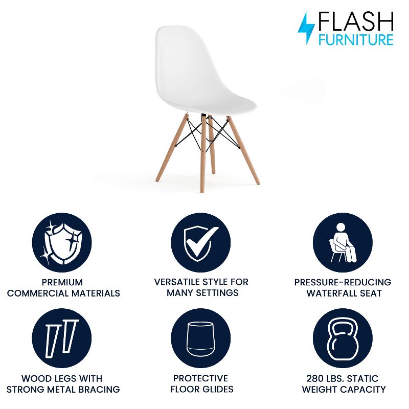 Flash Furniture Elon Series Plastic Chair with Wooden Legs for Versatile Kitchen, Dining Room, Living Room, Library or Desk Use, 3 of 20