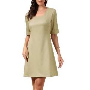 INSPIRE CHIC Women's Short Sleeve Scoop Neck A-Line Business Casual Work A-Line Mini Dresses - 1 of 4