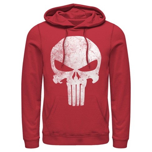 Men s Marvel Punisher Retro Skull Symbol Pull Over Hoodie Red Medium Target