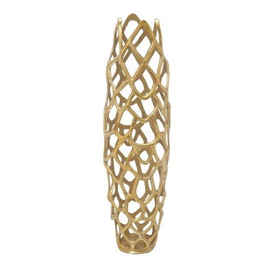 31" x 9" Eclectic Woven Net-Inspired Aluminum Vase Gold - Olivia & May