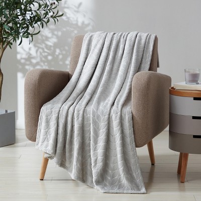 Kate Aurora Pastel Chic Embossed Leaves Ultra Plush Accent Throw Blanket - 50 in. W x 60 in. L