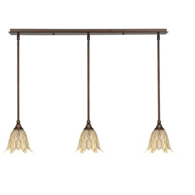 Toltec Lighting Any 3 - Light Chandelier in  Bronze with 7" Vanilla Leaf Shade