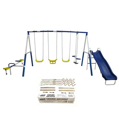 XDP Recreation Playground Galore Outdoor Backyard Kids Swing Set and Anchor Kit