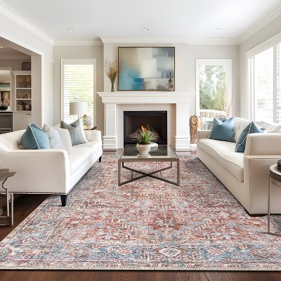 Red and Blue Synthetic Flat-Woven Medallion 9' x 12' Area Rug