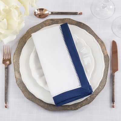 Elegant Navy Blue and White Hemstitch Napkin Set