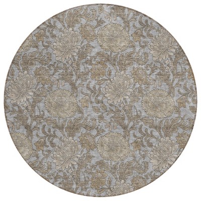 Gray Silver And Taupe Floral Washable Indoor Outdoor Area Rug