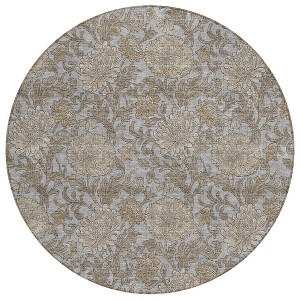 Gray Silver And Taupe Floral Washable Indoor Outdoor Area Rug - 1 of 4