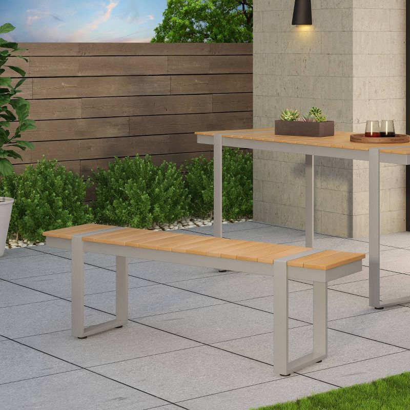 Cibola Outdoor Aluminum Dining Bench - Natural/Silver - Christopher Knight Home, 3 of 10