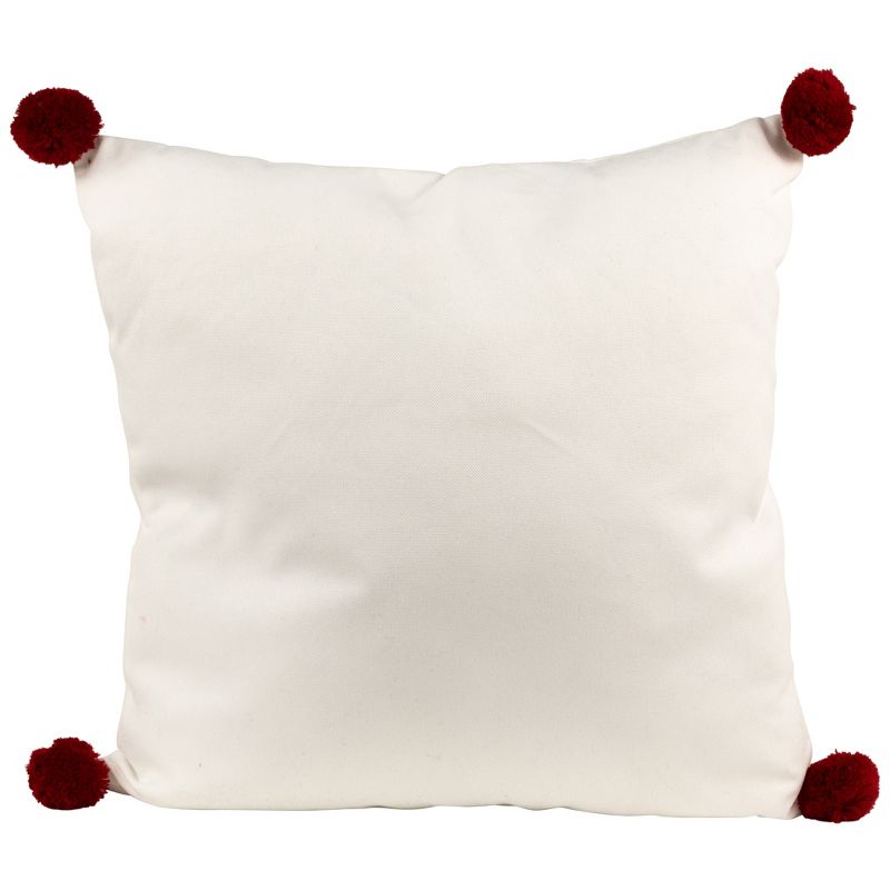 Northlight 16" White and Red Christmas Tree Embroidered Square Throw Pillow with PomPoms, 5 of 6