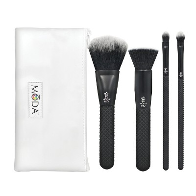 MŌDA® Brush Pro 5pc Complete Black Makeup Brush Set with Zip Case