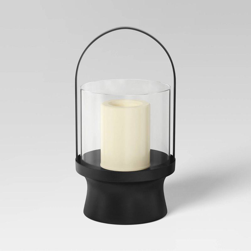 Modern Metal and Glass Battery LED Pillar Candle Outdoor Lantern Black - Threshold™, 1 of 7