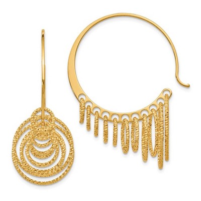 Black Bow Jewelry Laser Cut Chandelier Circle Threader Hoop Earrings, Gold Tone Silver