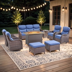 Buenhomino 9-Piece Patio Furniture Set with Fire Pit Table Wicker Rattan Patio Sectional Sofa Set Outdoor Seating Furniture with Thickened Cushion - 1 of 4