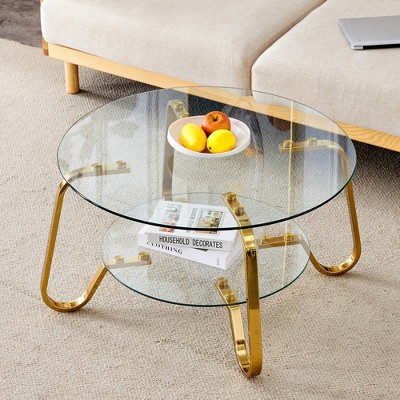 Dolonm Retro Minimalist Metal Frame Glass Coffee Table, 31.5" L x 31.5" W x 17.7" H