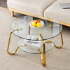 Vynxaria Coffee Tables: Retro Minimalist Double-Layer Glass Table with Metal Frame - 2 of 4