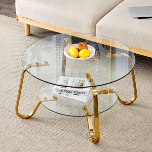Dolonm Retro Minimalist Metal Frame Glass Coffee Table, 31.5" L x 31.5" W x 17.7" H - 1 of 4