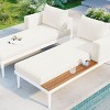 2PC Outdoor Daybed Set, Metal Frame with Acacia Wood Side Tables, Cushioned Patio Lounge Sofa for Garden or Poolside - Coolbibila - 3 of 4
