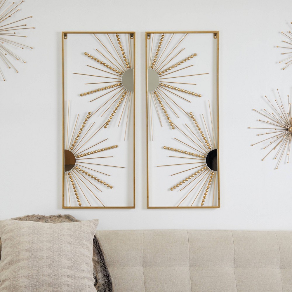 Photos - Wallpaper Set of 2 Geometric Half Moon Mirror Wall Decors with Gold Frame - CosmoLiv