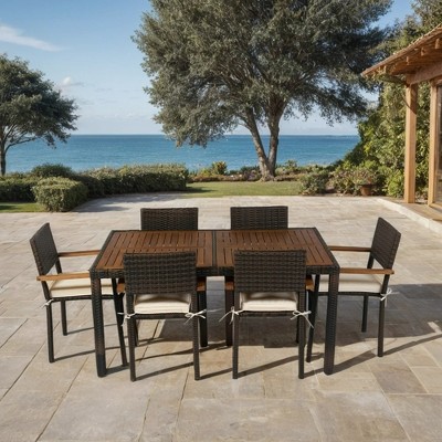 7 Pieces Outdoor Dining Set, Patio Conversation Set with 6 Chairs, Outdoor Table and Chairs Set with Cushion for Backyard Garden Poolside