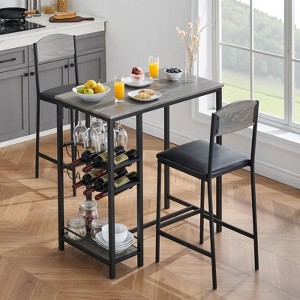 Bar Table Set for 2 with Footrest 2 Upholstered Chairs set for Counter Bar - 1 of 4