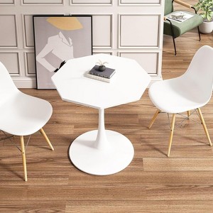 31.5" Modern Octagonal Coffee Table with Marble Print Top & Metal Base, Stylish Accent Table for Living Room, Dining Area & Kitchen - 1 of 4