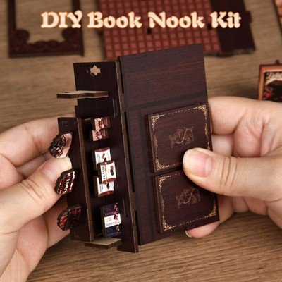 Детские куклы Etokfoks DIY 3D Wooden Book Nook Kit 1 Piece Miniature Tiny House Bookshelf Decor for Adults Teens Beginners Book Lovers Gift — фото 8