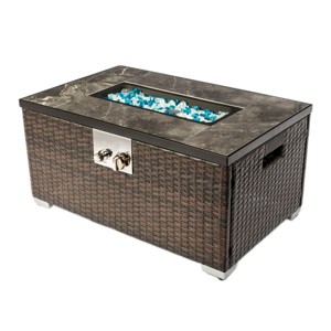 Mondawe Outdoor Rattan Fire Pits, Gas Fire Table With Tiled Tabletop - 1 of 4